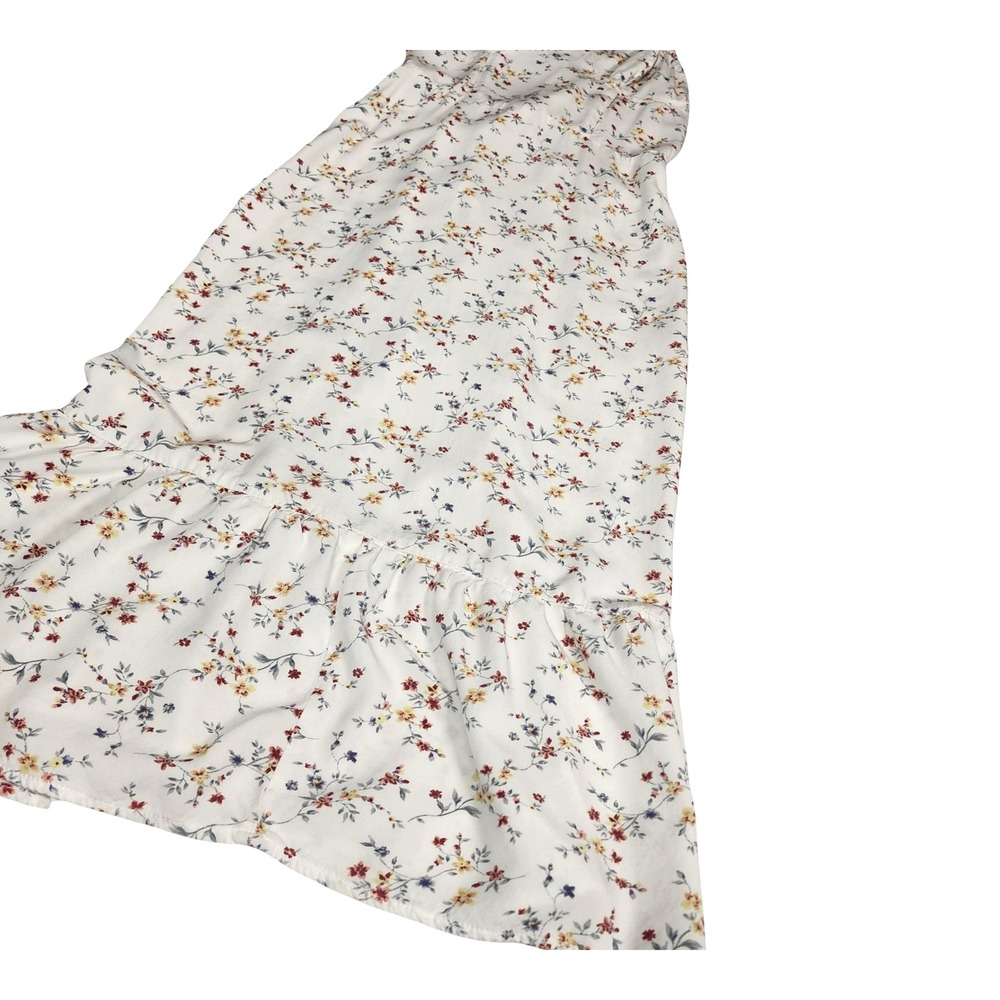 Mimi Chica White Floral Tie Strap Midi Dress Ruffle Hem‎ Sweetheart Neck Small - Picture 3 of 12